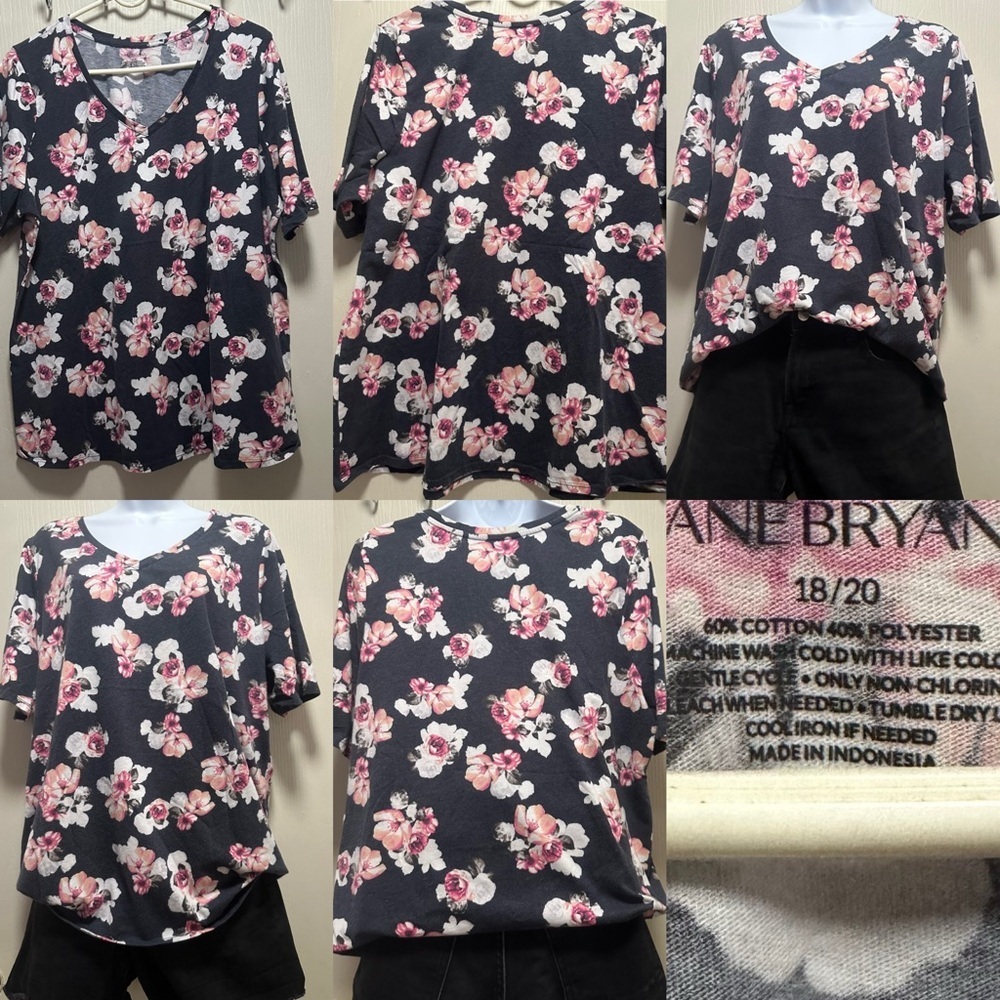 🖤💕✨Lane Bryant Floral V-Neck Short Sleeve Top | Plus Size 18/20 | Black & Pink✨